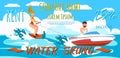 Girl riding Water Skiing. Vector Illustration. Royalty Free Stock Photo