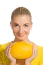 Girl with ripe melon