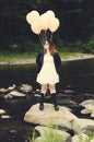 Girl River Balloons Chewing Gum Royalty Free Stock Photo