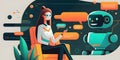 girl and robot system Artificial intelligence Chatgpt Chatbot AI communicate, technology intelligent robot AI Chat GPT application