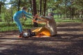 Grandfather on roller skates with a child Royalty Free Stock Photo