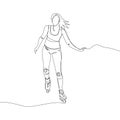 Girl rollerblading one line art. Continuous line drawing sports, training, sport, leisure, teenager, rollers, skating