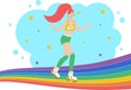 A girl on rollers with a long tail. Vector image Royalty Free Stock Photo