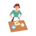 Girl Rolling Dough and Cooking in the Kitchen, Young Woman in Everyday Life, Daily Routine Vector Illustration