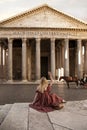 Girl Rome Italy Sunrise Pantheon Royalty Free Stock Photo