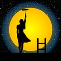 Girl paints the moon and the stars