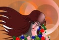 Portrait of beautiful Girl with colorful roses, character, manga.