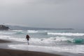 Girl run ocean atlantic volcanic beach nature Portugal Azores is