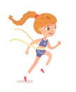 Girl running in athletics competition. Happy kid doing exercise and sport vector illustration. Child athlete runs race Royalty Free Stock Photo