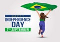 Girl running with brazilians flag. Vector Illustration happy Independence day of Brazil