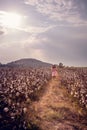 Girl running in the cotton field