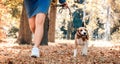 Girl running with a dog