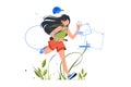 Girl running with phone and headset outdoor Royalty Free Stock Photo