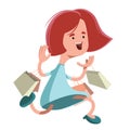 Girl running with shopping bags illustration cartoon character