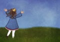 Girl running in a spring meadow