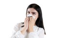 Girl runny nose is isolated