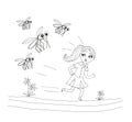 Girl runs away from mosquitoes