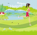 Girl runs away from mosquitoes Royalty Free Stock Photo