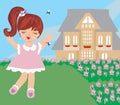 Girl runs away from mosquitoes Royalty Free Stock Photo