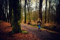 Girl runs in the forest