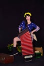 Girl in russian outfit with accordion Royalty Free Stock Photo