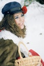 Girl in russian traditonal clothing for maslenitsa