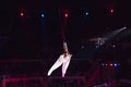 Girl`s aerial acrobatics in the Circus ring. Royalty Free Stock Photo