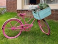 Girl`s bicycle converted to a flower planted Royalty Free Stock Photo