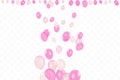 Girl`s birthday. Composition of vector realistic pink balloons isolated on transparent background. Balloons isolated Royalty Free Stock Photo