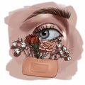 girl's eye with patch and flower