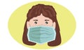 A girl in a medical mask on a yellow background Royalty Free Stock Photo