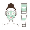 Girl s Face with Green Mask Vector Illustration