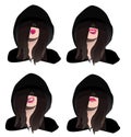 a girl\'s face in a hood, lip animation with eyes in shadow Royalty Free Stock Photo