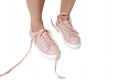 girl's feet with pink sneaker Royalty Free Stock Photo