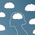 a girl\'s head in the clouds. psychological illustration