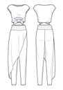 Girl\'s Skirt Pants, Crop Top fashion flat sketch template. Loungewear fashion flat cad, set