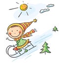 Girl's winter activities: sledging