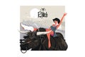 Girl saddled bull
