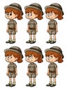 Girl in safari outift with different emotions Royalty Free Stock Photo