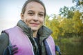 A girl is sailing in a boat in the park Royalty Free Stock Photo