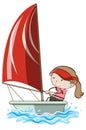 A Girl Sailing on White Background