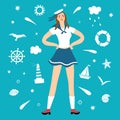 Girl sailor with decorative elements on background