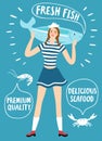 Girl sailor holding a big fish Royalty Free Stock Photo