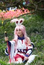 Girl in samurai outfit with bunny ears