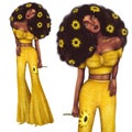 Girl from San Francisco. Hippie, fashion girl with sunflowers