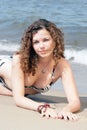 Girl on sandy beach Royalty Free Stock Photo