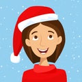 Girl in Santa hat. Merry Christmas. Flat cartoon style