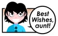 Girl saying Best wishes aunt, cartoon, color, english, isolated.