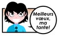 Girl saying Best wishes aunt, cartoon, color, french, isolated.