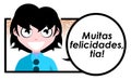 Girl saying Best wishes aunt, cartoon, color, portuguese, isolated.